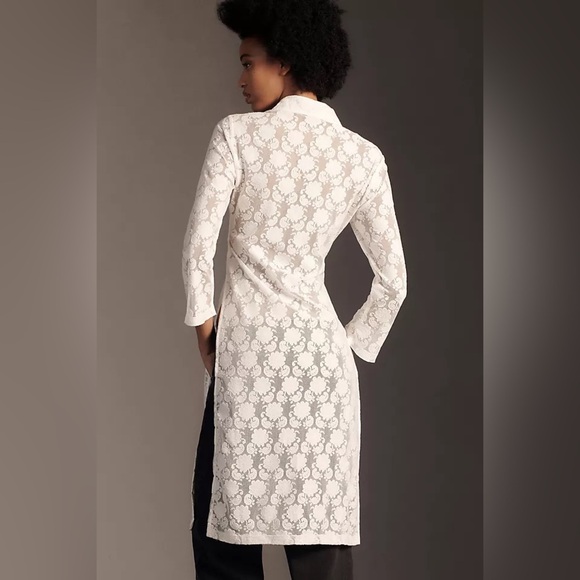 Anthropologie Long-Sleeve Sheer Lace Longline Top Shirt Blouse Size XXS NWT - Picture 4 of 12